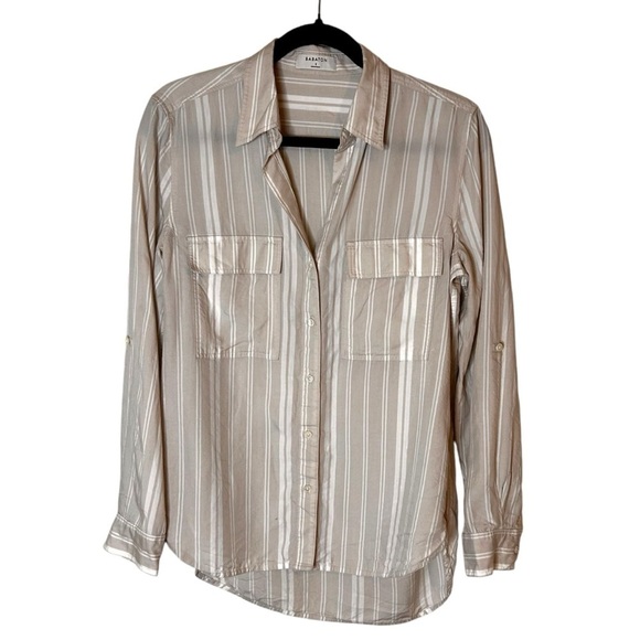 Aritzia Babaton Utility Shirt- Neutral Stripe Button Down Shirt- Small - Picture 6 of 14